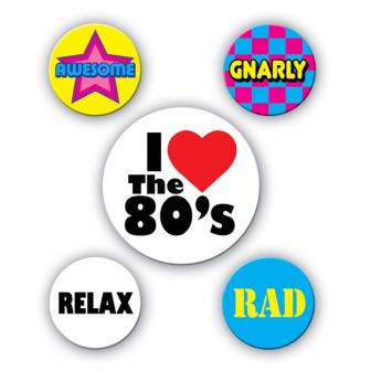 80`s Party Buttons 5er Pack