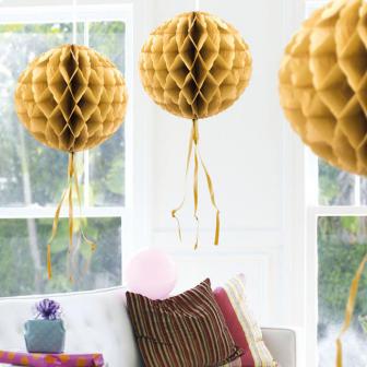 Deckenhänger "Ball aus Wabenpapier" 30 cm-gold