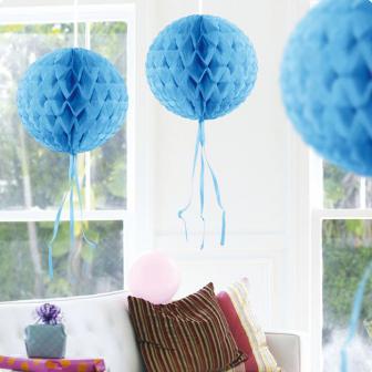 Deckenhänger "Ball aus Wabenpapier" 30 cm-hellblau