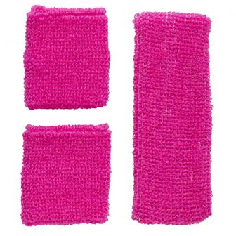 Einfarbiges Neon Schweißband-Set 3-tlg.-pink
