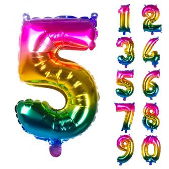 Folien-Ballon in Zahlenform Regenbogen 36 cm