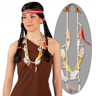 Indianer-Halskette "Perlen und Federn"