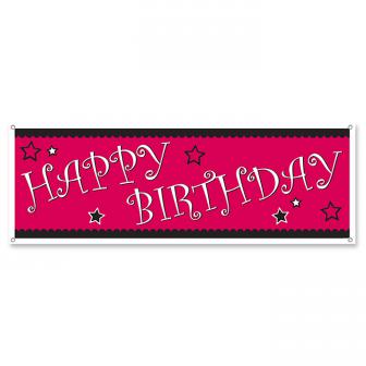 Pinkes Birthday-Banner mit Sternen 152 cm