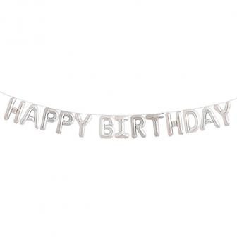 Silberner Folienballon-Schriftzug Happy Birthday 