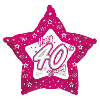 Sternförmiger Folien-Ballon Happy Birthday "Pretty Pink 40" 45 cm
