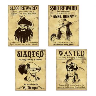 Wanddeko "Wanted Pirates" 4er Pack