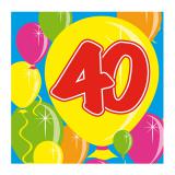 Cocktail-Servietten "Happy Birthday Bunte Ballons" 40. Geburtstag 20er Pack