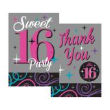 Dankes- und Einladungskarten "Sweet 16 Party" 40-tlg.