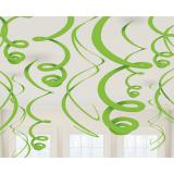 Einfarbige Wirbel-Deckenhänger 55 cm 12er Pack-grün