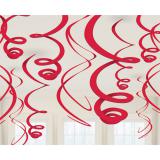 Einfarbige Wirbel-Deckenhänger 55 cm 12er Pack-rot