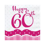Servietten "Pretty Pink" Happy 60th! 18er Pack