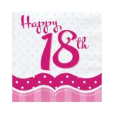 Servietten "Pretty Pink" Happy 18th! 18er Pack