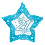 Sternförmiger Folien-Ballon Happy Birthday "Pretty Blue 21" 45 cm